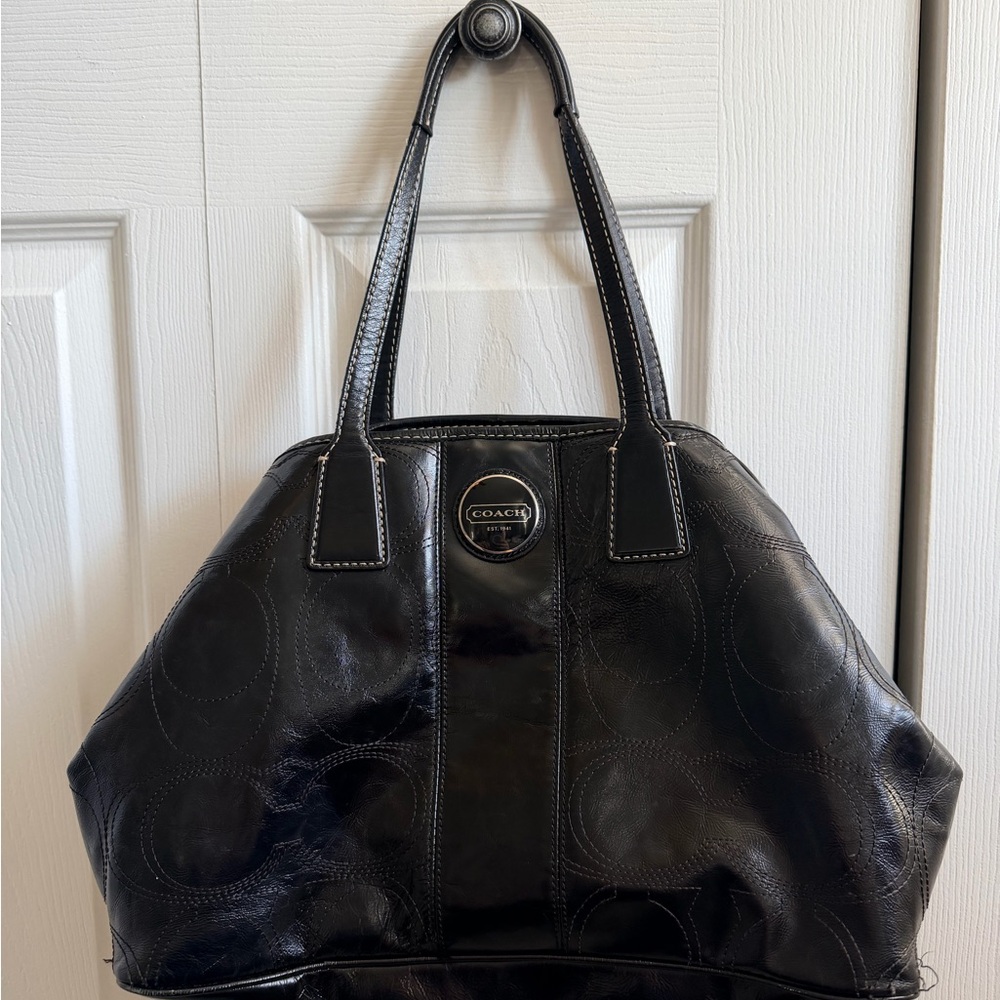 Coach Classic & Vintage Black Signature Leather Tote